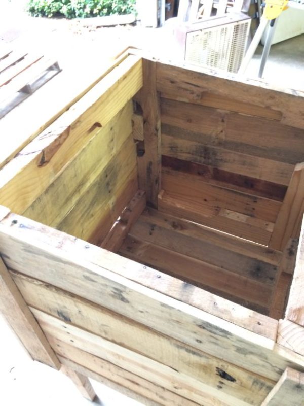 Inside of a parcel box made from pallets