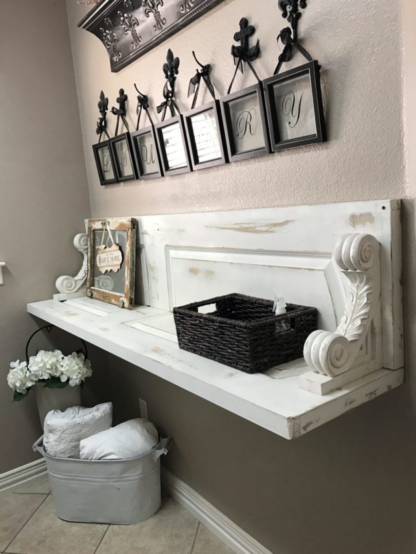 Repurposed Door into Laundry Room Shelf