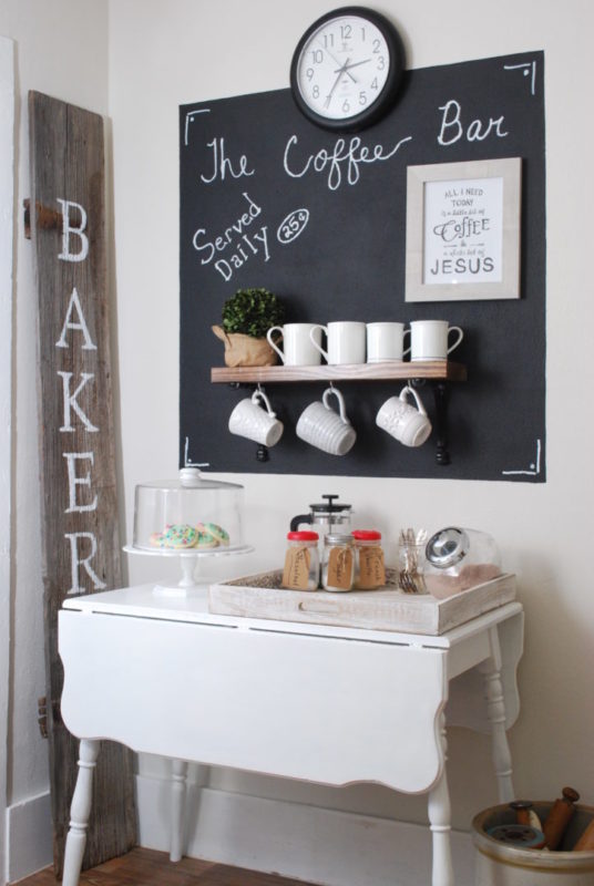 Coffee station using farmhouse table