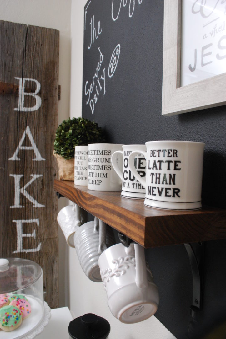 Coffee mug shelf with brackets and hooks by CountyRoad407.com