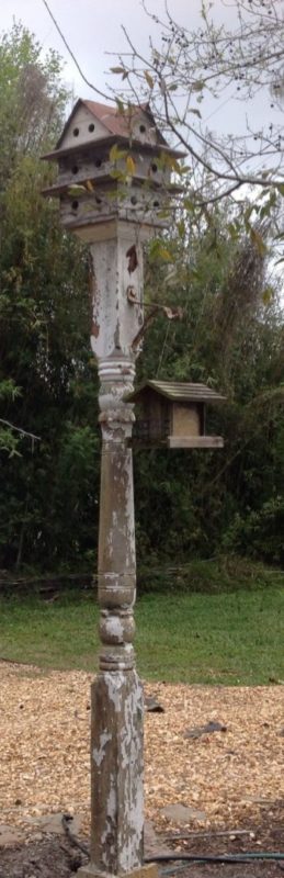 Antique column made into birdhouse