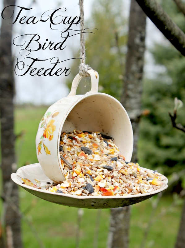 Teacup bird feeder by Bushel and a Peck