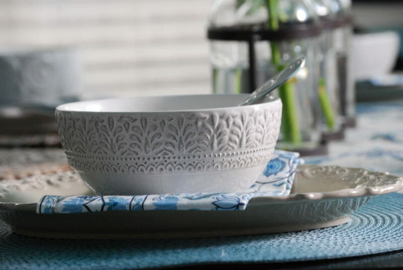 Embossed white bowls from Pier 1 for a tablescape