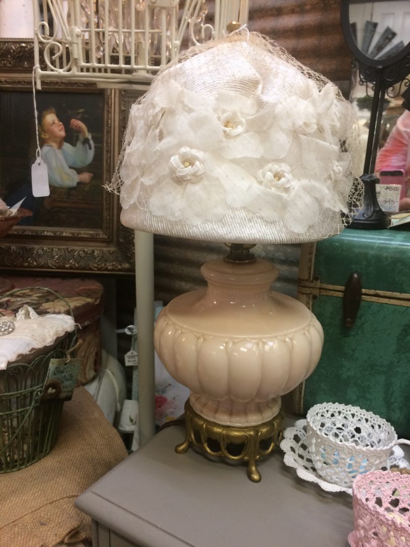 Vintage lamp made from vintage hat found at the Bird's Nest Shop in Bryan, Texas