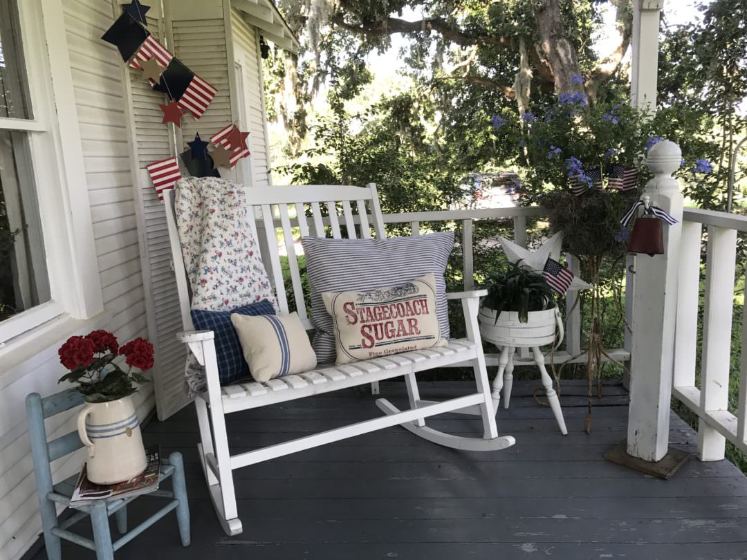 Patriotic farmhouse front porch