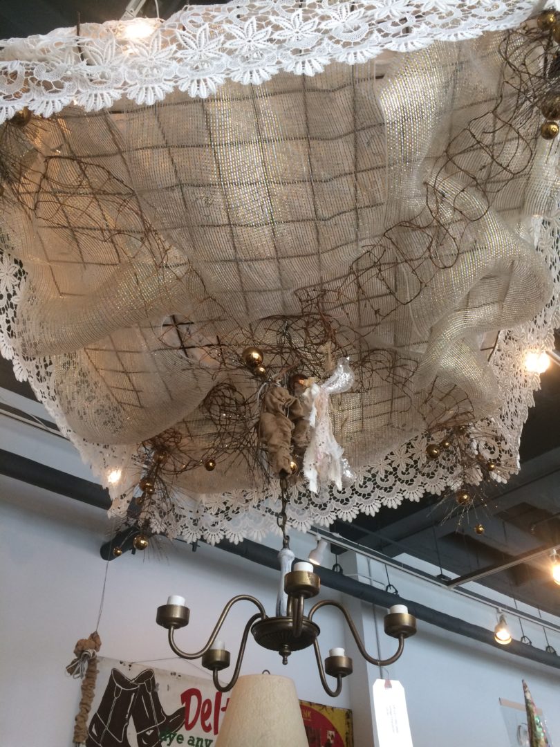 Repurposed bedspring made into bed canopy found at The Market 1023 in Bryan, Texas