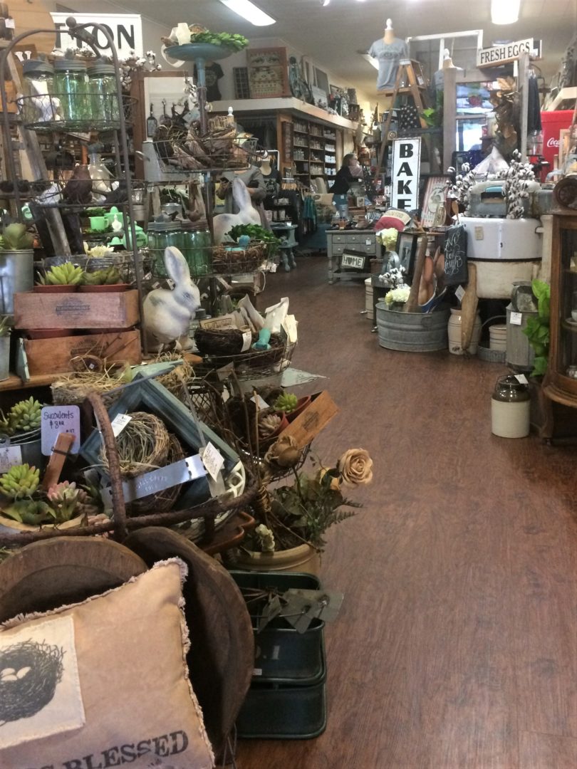 Interior view of The Bird's Nest Antique shop in Bryan, Texas