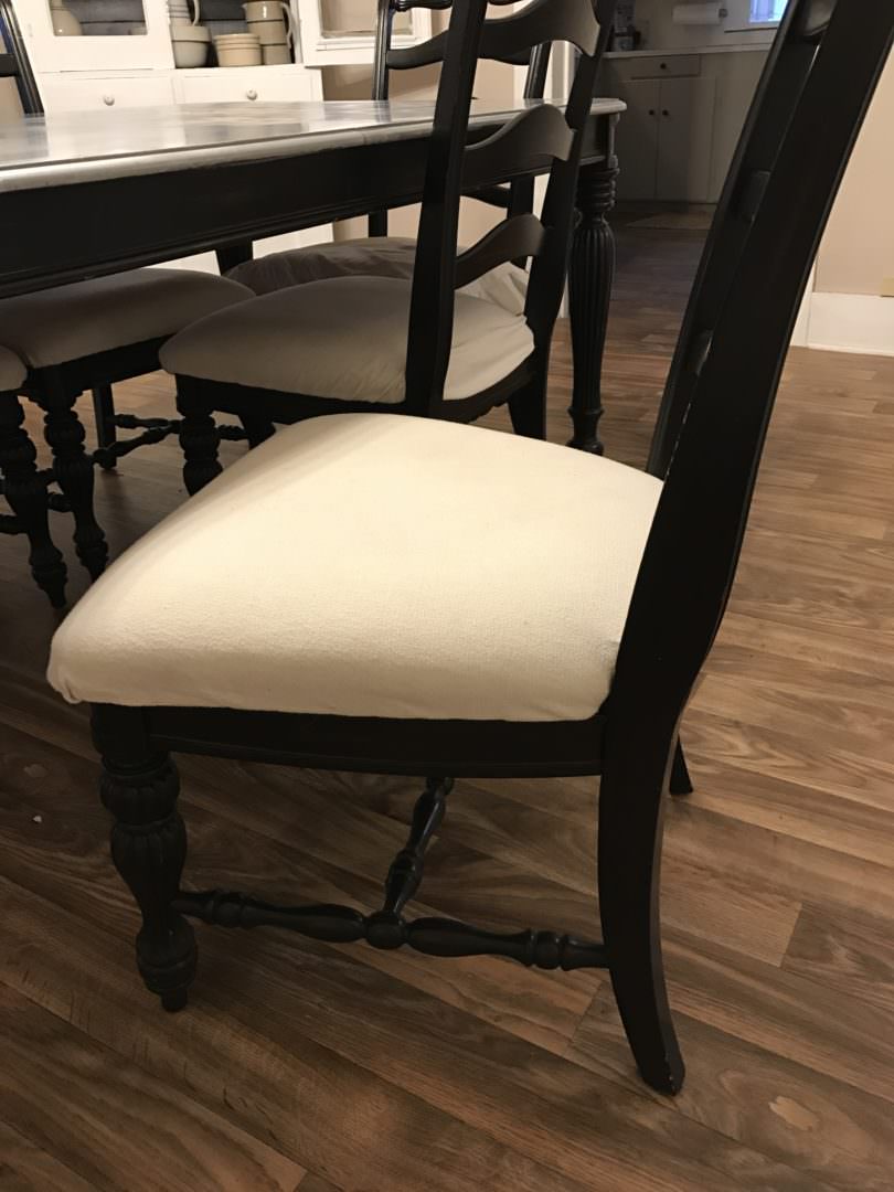 painters drop cloth used to recover a chair DIY
