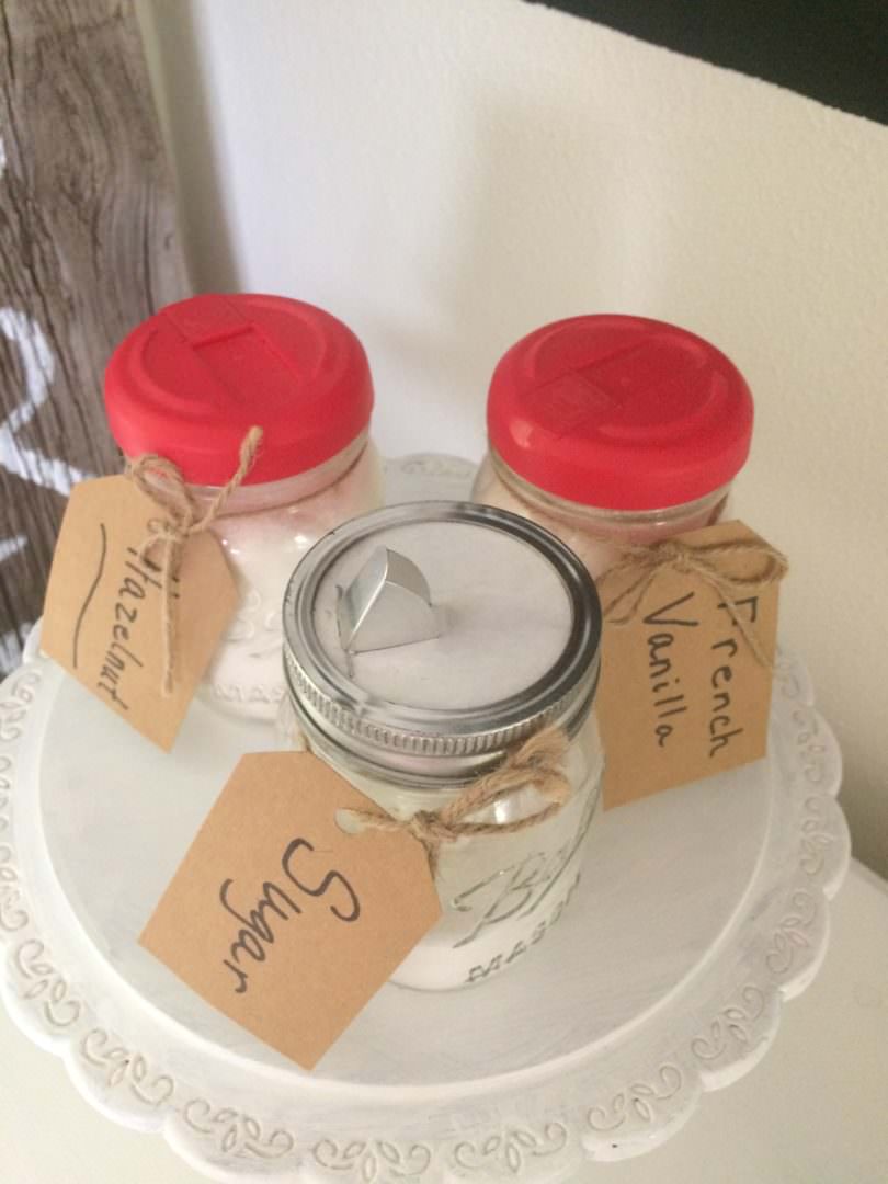 Ball jars with Coffee-mate Creamer lids