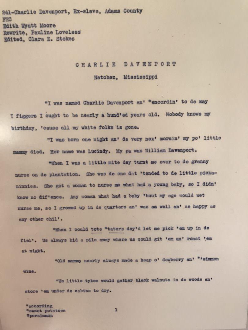 Letter from a slave that lived and worked at the Melrose Mansion in Natchez MI