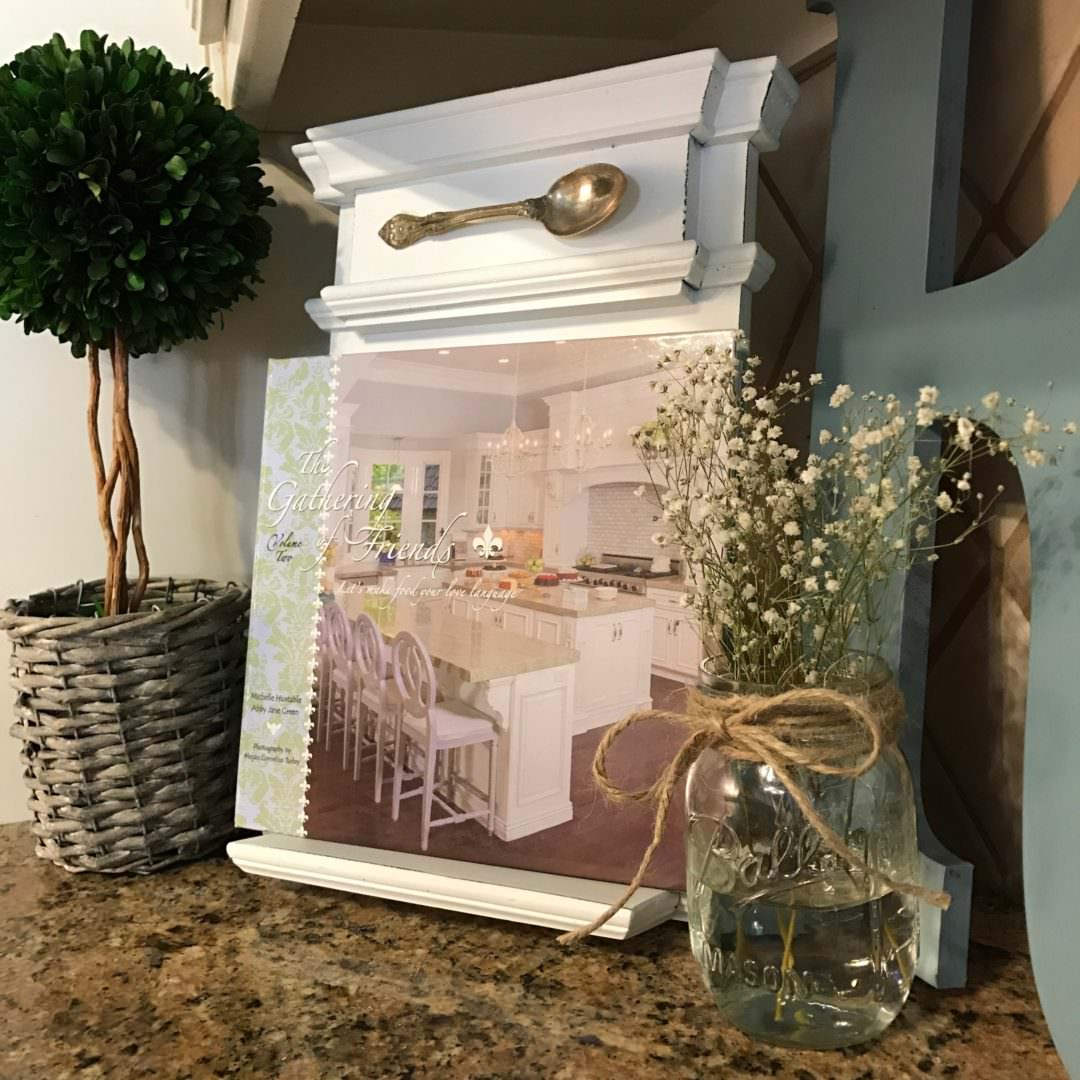 recipe book used for decor in kitchen