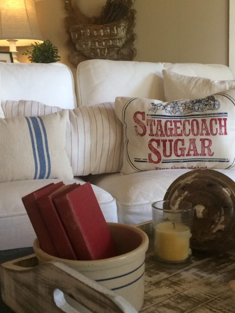 red books used in decor to add color for a patriotic display