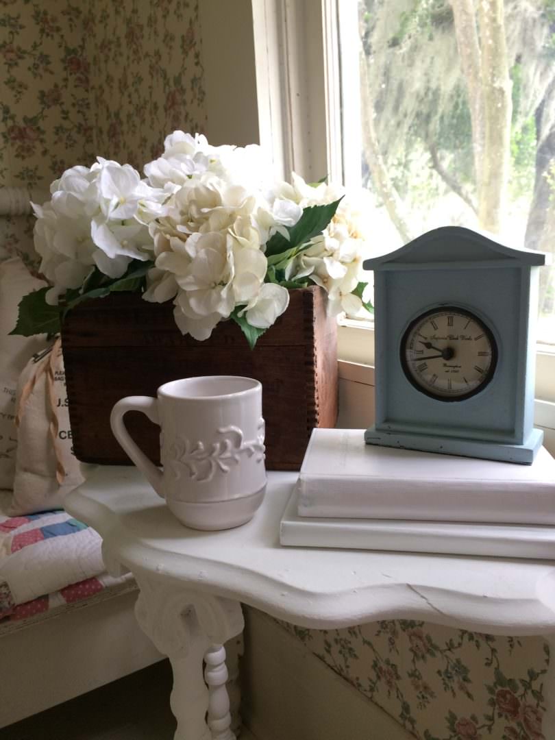 White painted books used in farmhouse decor