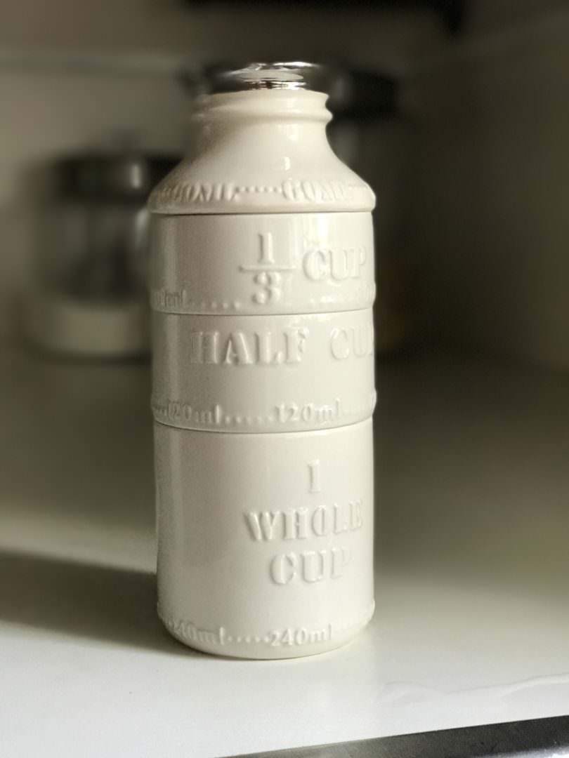 Ceramic measuring cup speaks to farmhouse kitchen details