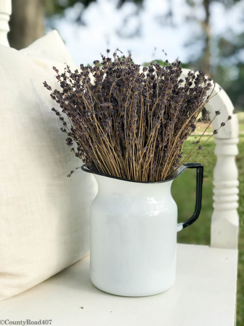 French lavender in vintage pitcher by Countyroad407.com