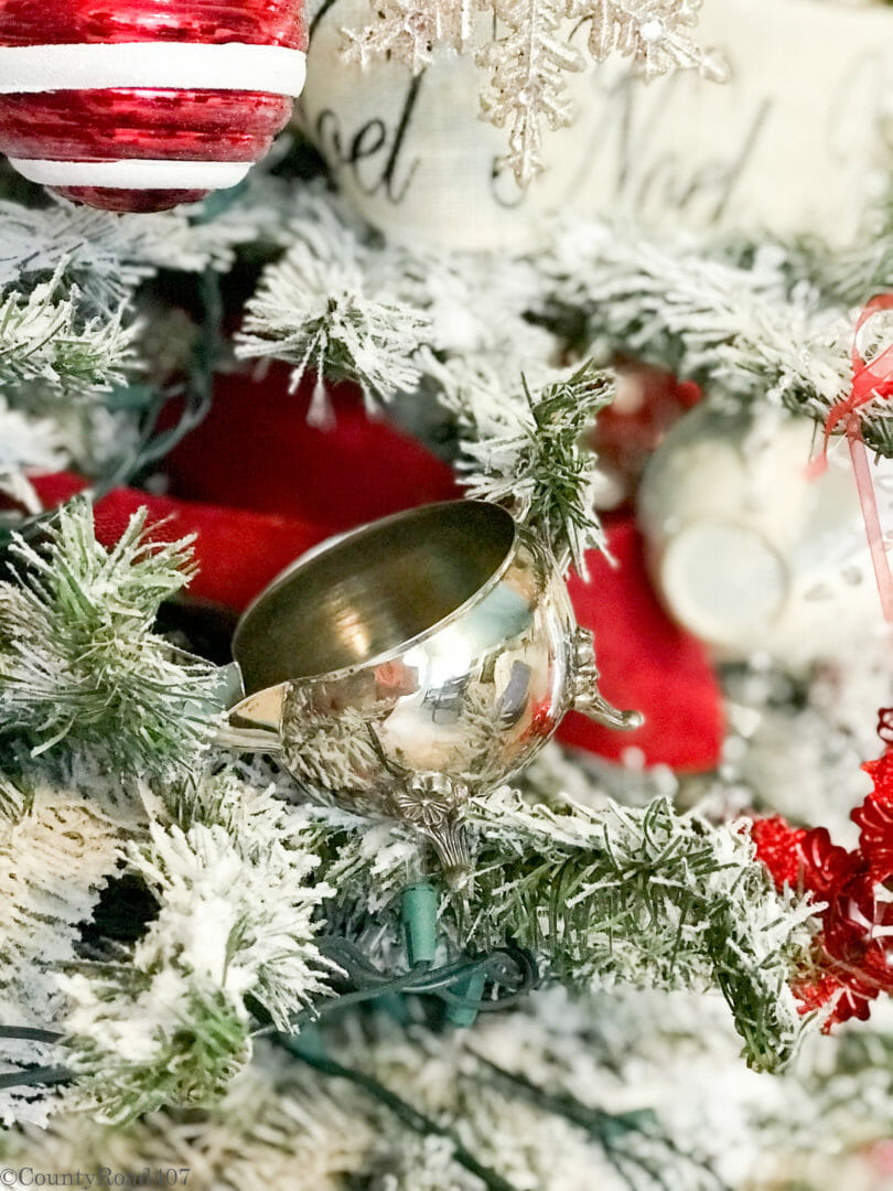 silver cream and sugar bowls used for Christmas tree ornaments by CountyRoad407.com