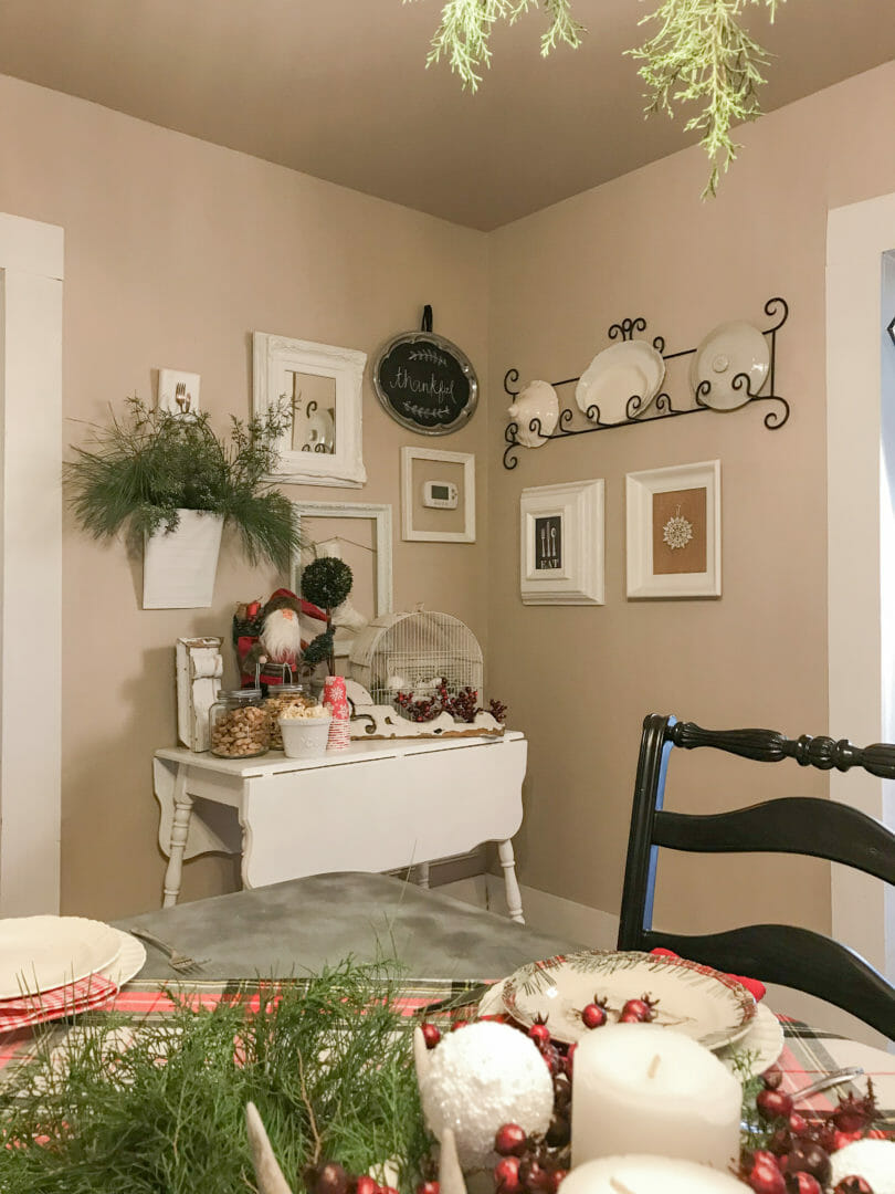 Snack table in the diningroom in a farmhouse tour from CountyRoad407.com