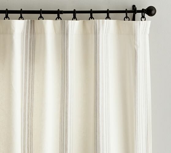 Striped curtain for an urban farmhouse look. Countyroad407.com