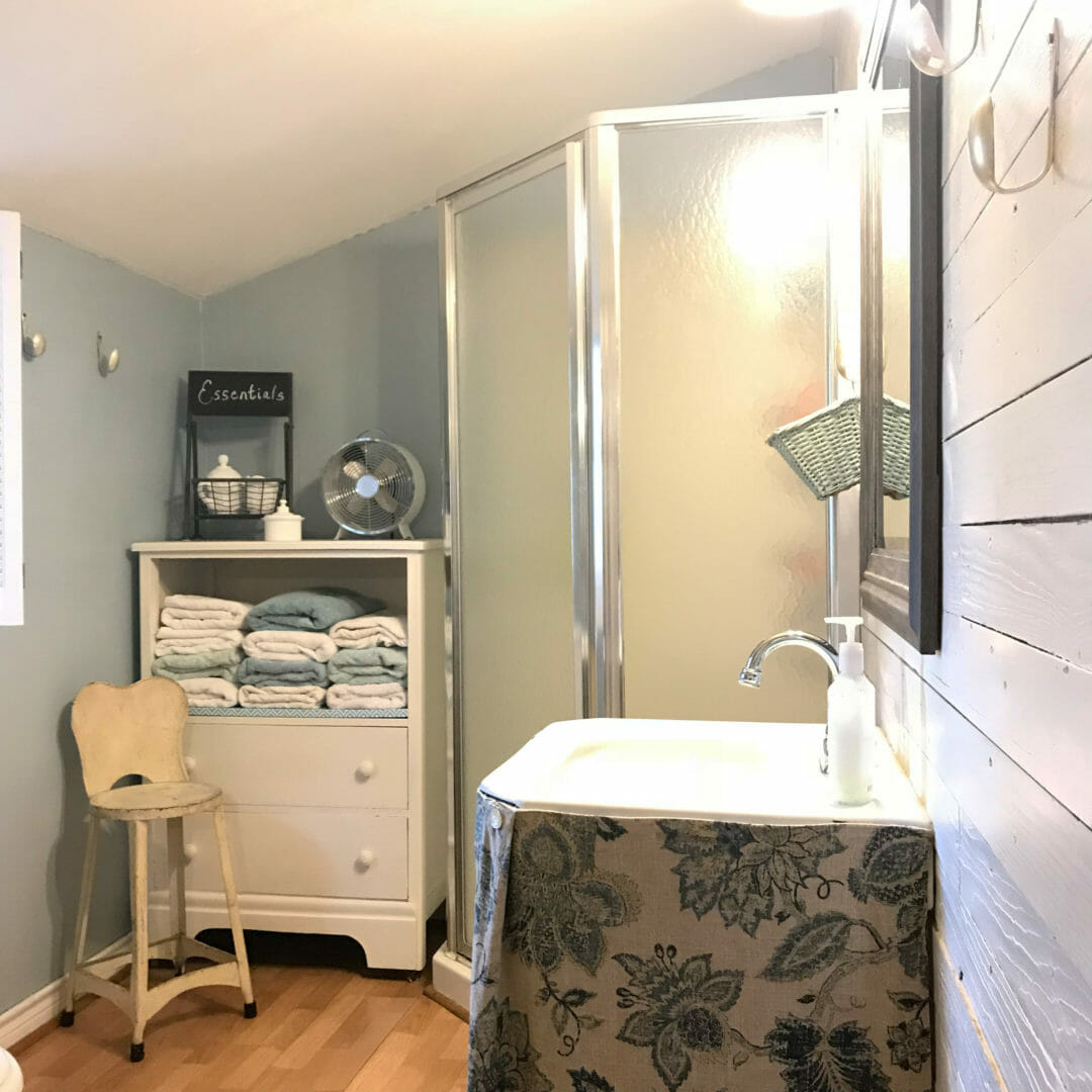 Farmhouse bathroom after. by Countyroada407.com