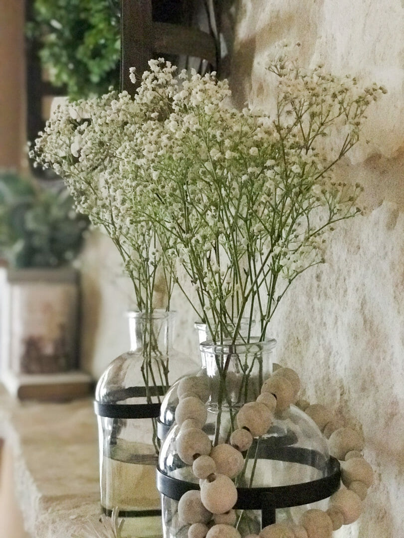 Baby's breath are perfect spring flowers for a mantel pick-me-up. CountyRoad407.com