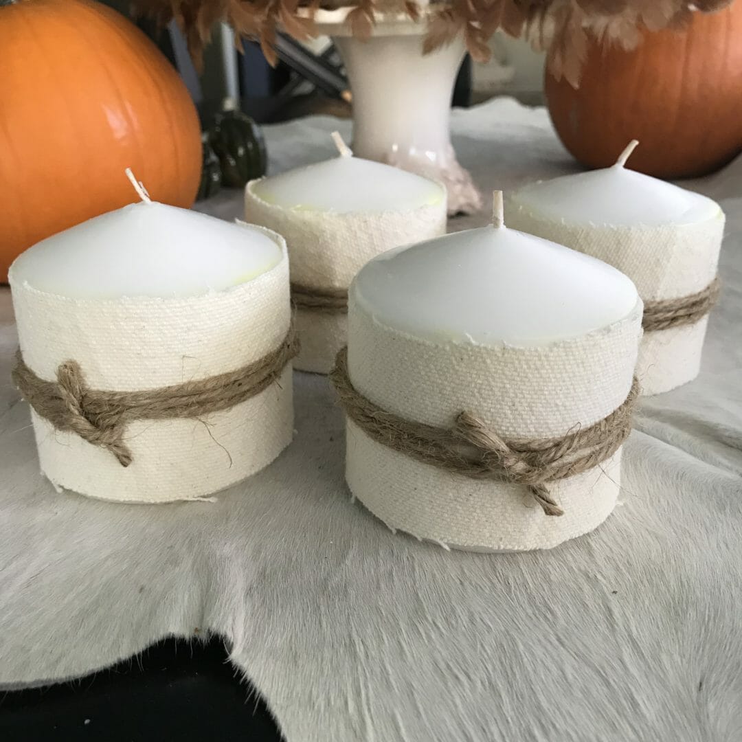 cloth covered white candles by CountyRoad407.com