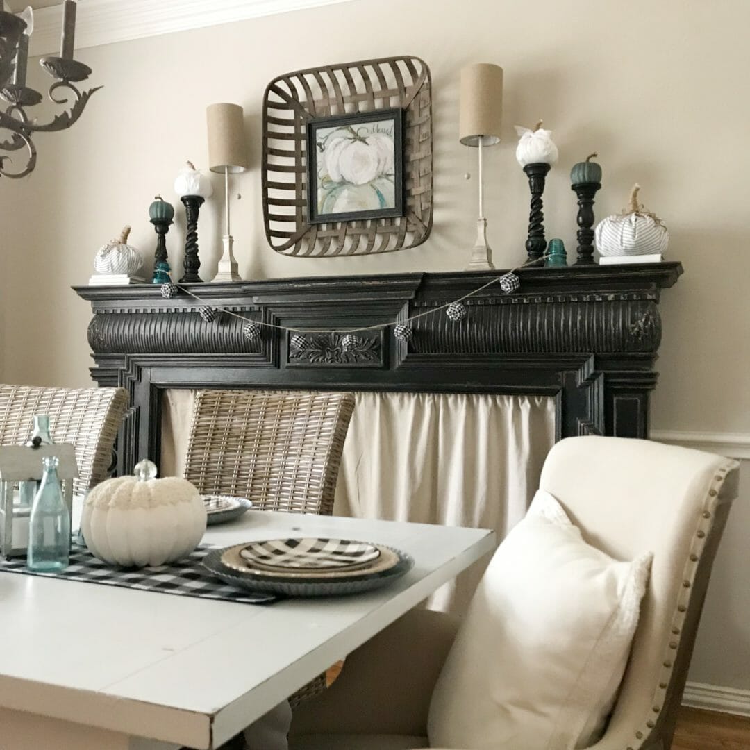 A neutraol modern farmhouse fall mantel by CountyRoad407.com