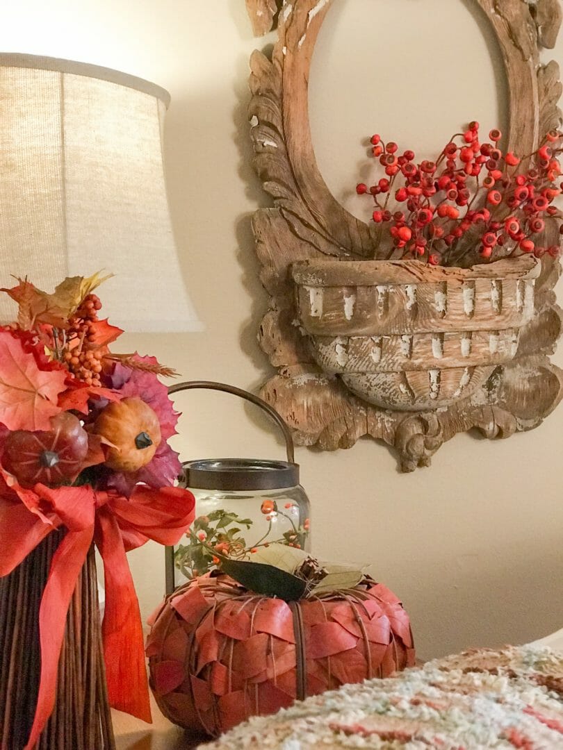 Repurposing vintage items to decorate for a fall farmhouse tour by CountyRoad407.com