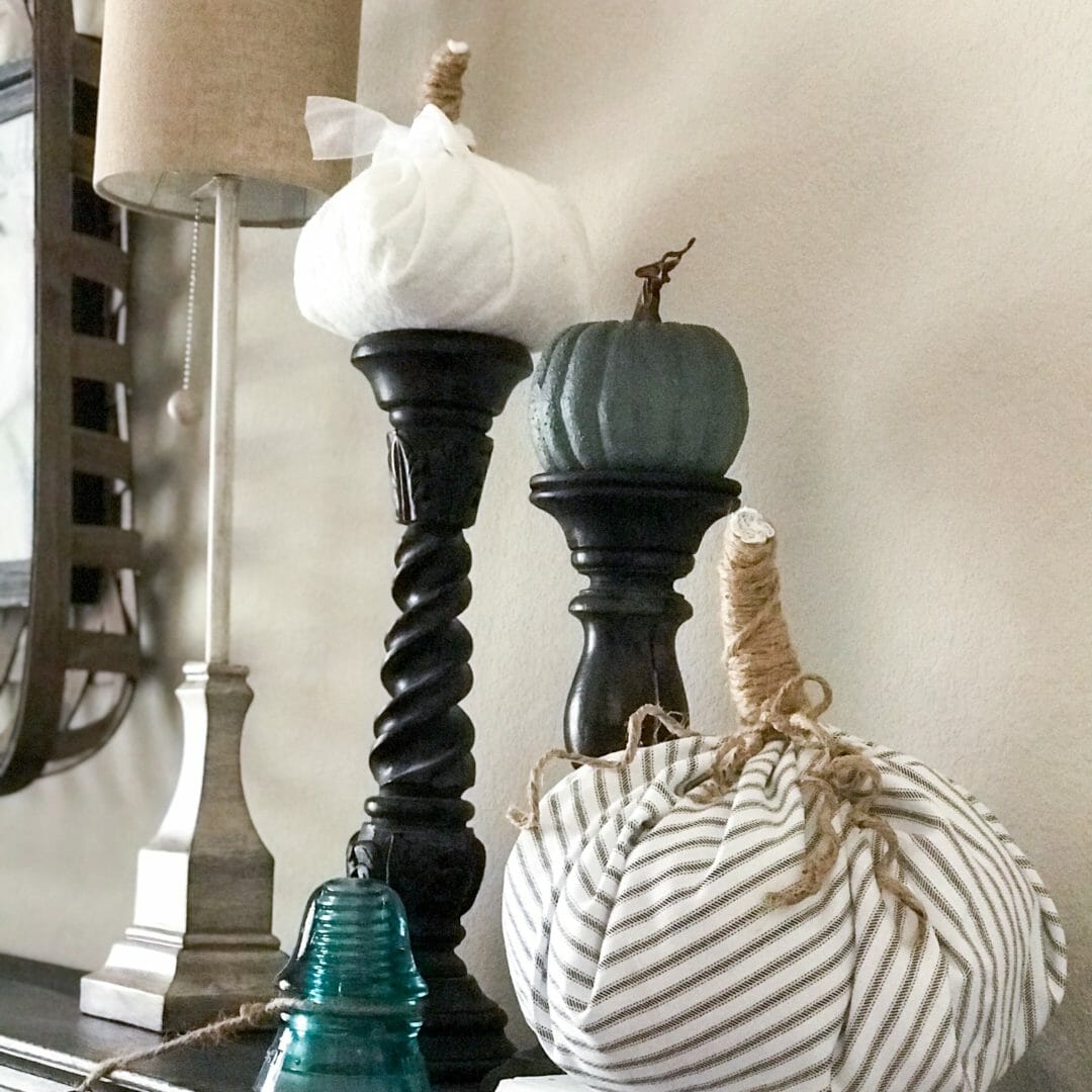 handmade pumpkins for a subtle fall mantel by CountyRoad407.com