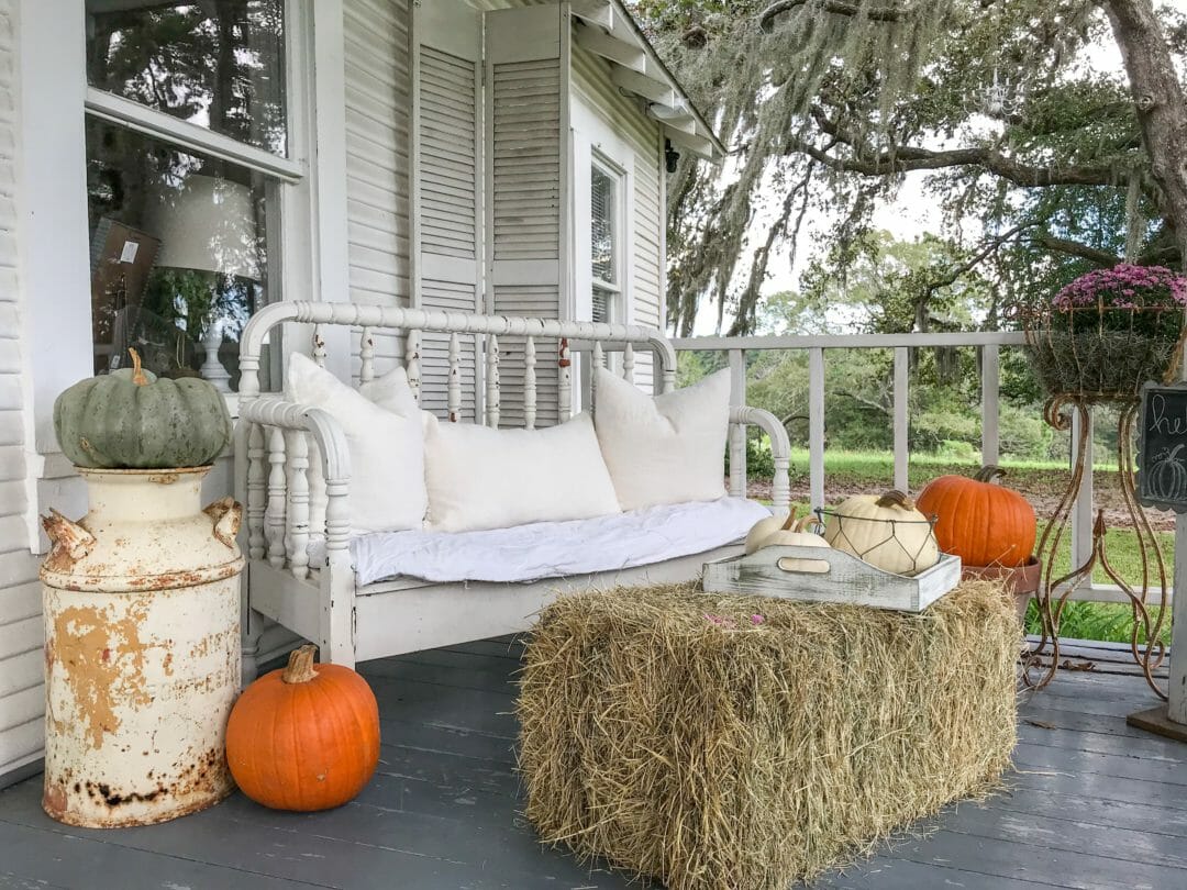 A fall farmhouse front porch by CountyRoad407.com