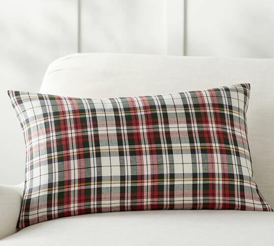 plaid pillow from Pottery Barn perfect for Christmas by CountyRoad407.com