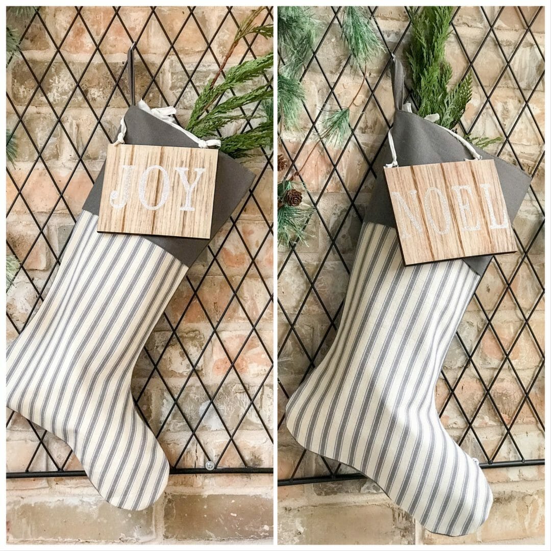 Stockings for a neutral Christmas porchette by CountyRoad407.com