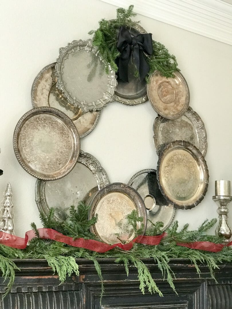 Silver tray wreath for a Christmas show stopper. A classic Christmas tour by CountyRoad407.com