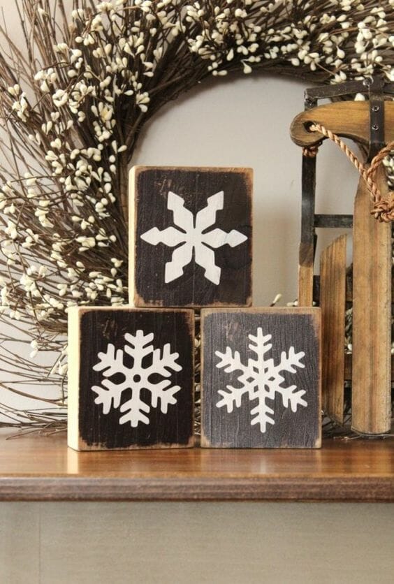 Cute winter decorated blocks and winter decor ideas gathered by CountyRoad407.com