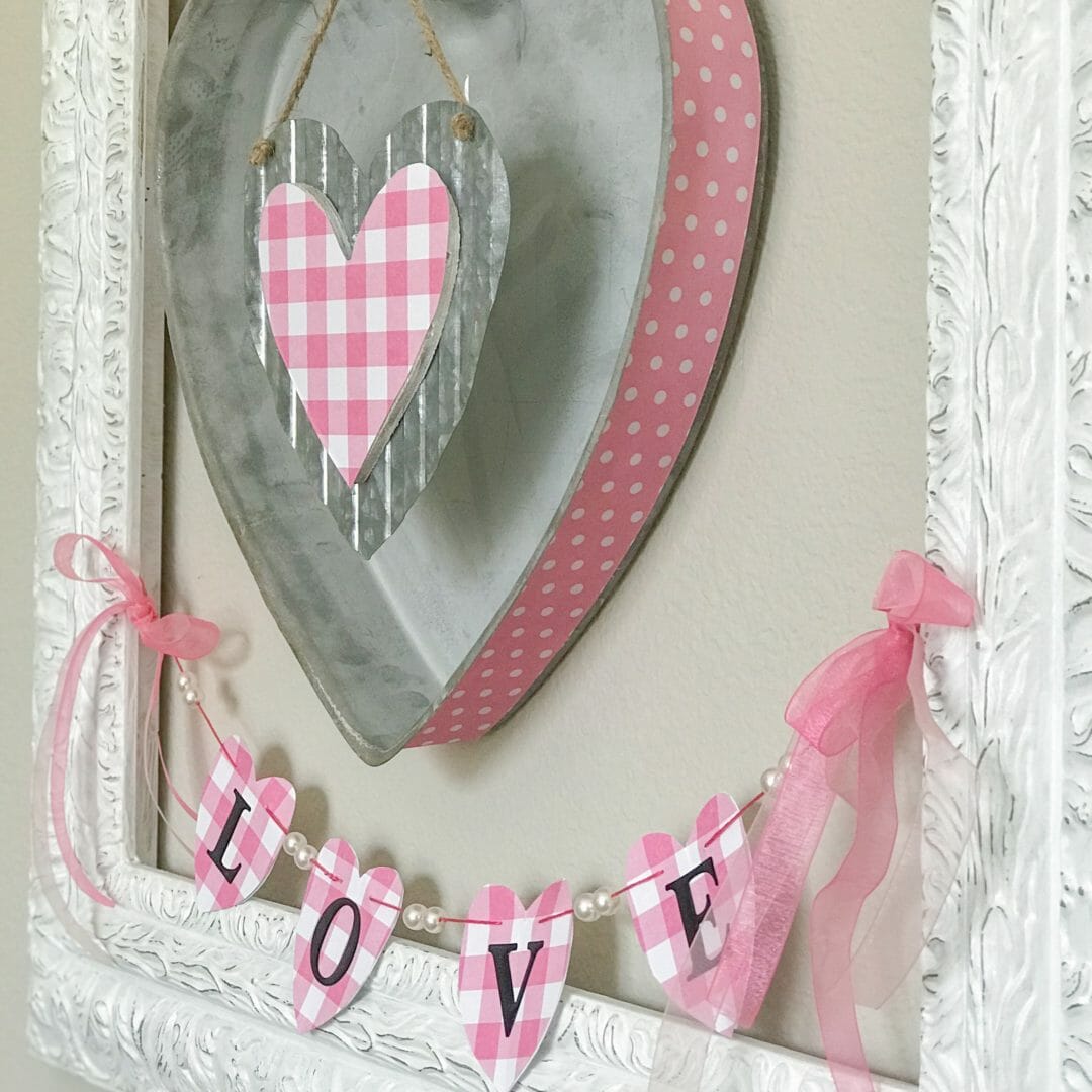 Pinterest Challenge Valentine Wreath with cake pan by CountyRoad407.com #PinterestChallenge #ValentineWreath #CakepanWreath #ValentineDIY #DIY #Repurposedcakepan #Repurpose #VintageInspiredWreath #Wreath #ValentinesDayCraft #ValentineDIY