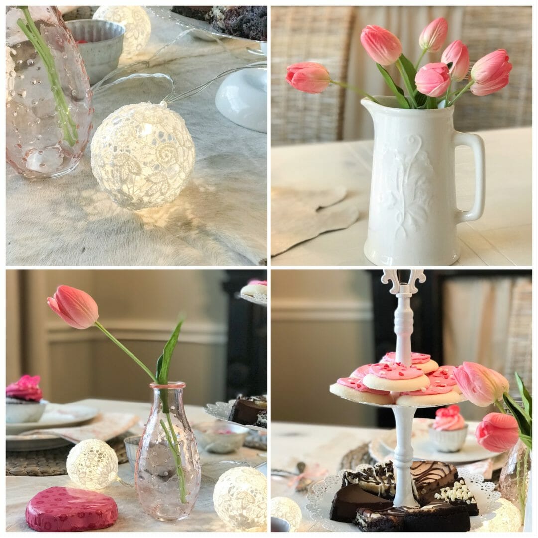 A Vinage inspired dessert table for 2 and a Valentine's Blog hop by CountyRoad407.com #ValentinesDay #VintageDecor #VintageValentine #Valentinetable #ValentinesDayTable