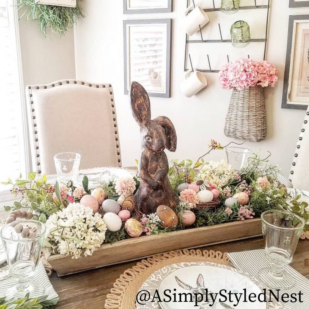 Spring Pinterest Challenge by CountyRoad407.com #springcenterpiece #spring #Easter #eastercenterpiece #springtable #tablescape #pinterestchallenge