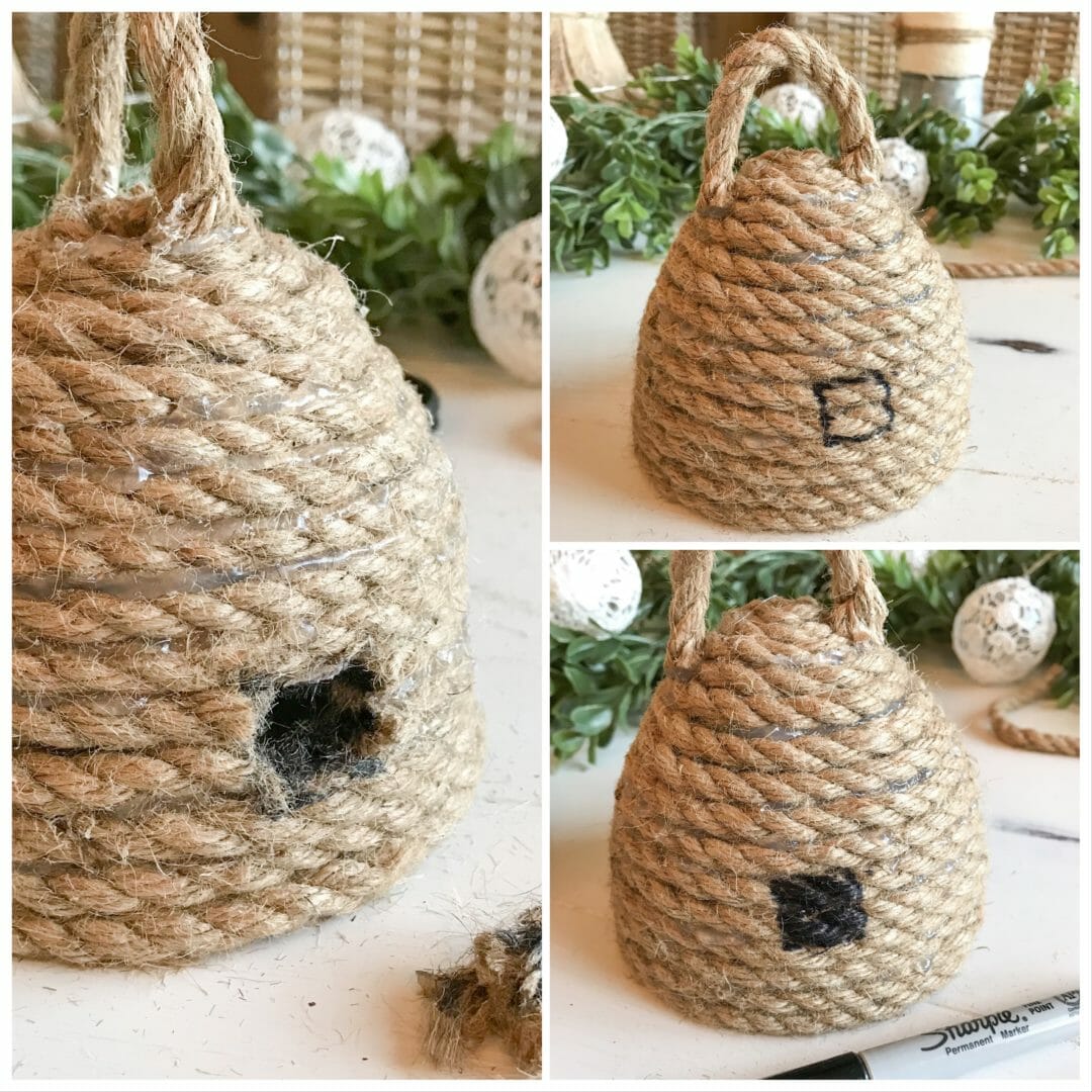 How to make a decorative miniature bee skep by CountyRoad407.com #DIY #crafts #TenontheTenth #summercrafts #springcrafts #easyDIY #beecrafts #countyroad407