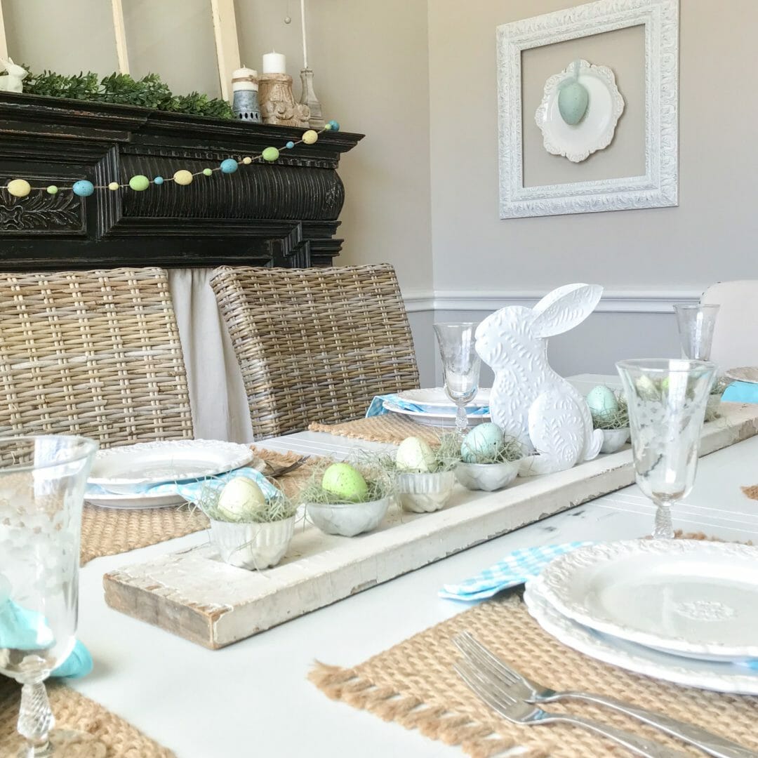 A Spring or Easter Centerpiece and Pinterest Challenge by CountyRoad407.com #spring #springcenterpiece #easter #eastercenterpiece #tablescape #eastertablescape #springtablescape #springtabledecor #eastertabledecor #easterdecor #easterideas #springdecorideas 