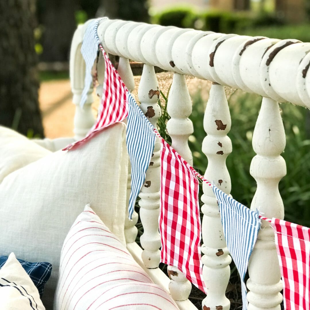 Patriotic Sitting Area and Pinterest Challenge by CountyRoad407.com #July4th #IndependenceDay #Patriotic #PinterestChallenge #CountyRoad407 #OutdoorSeating #July4thDIY