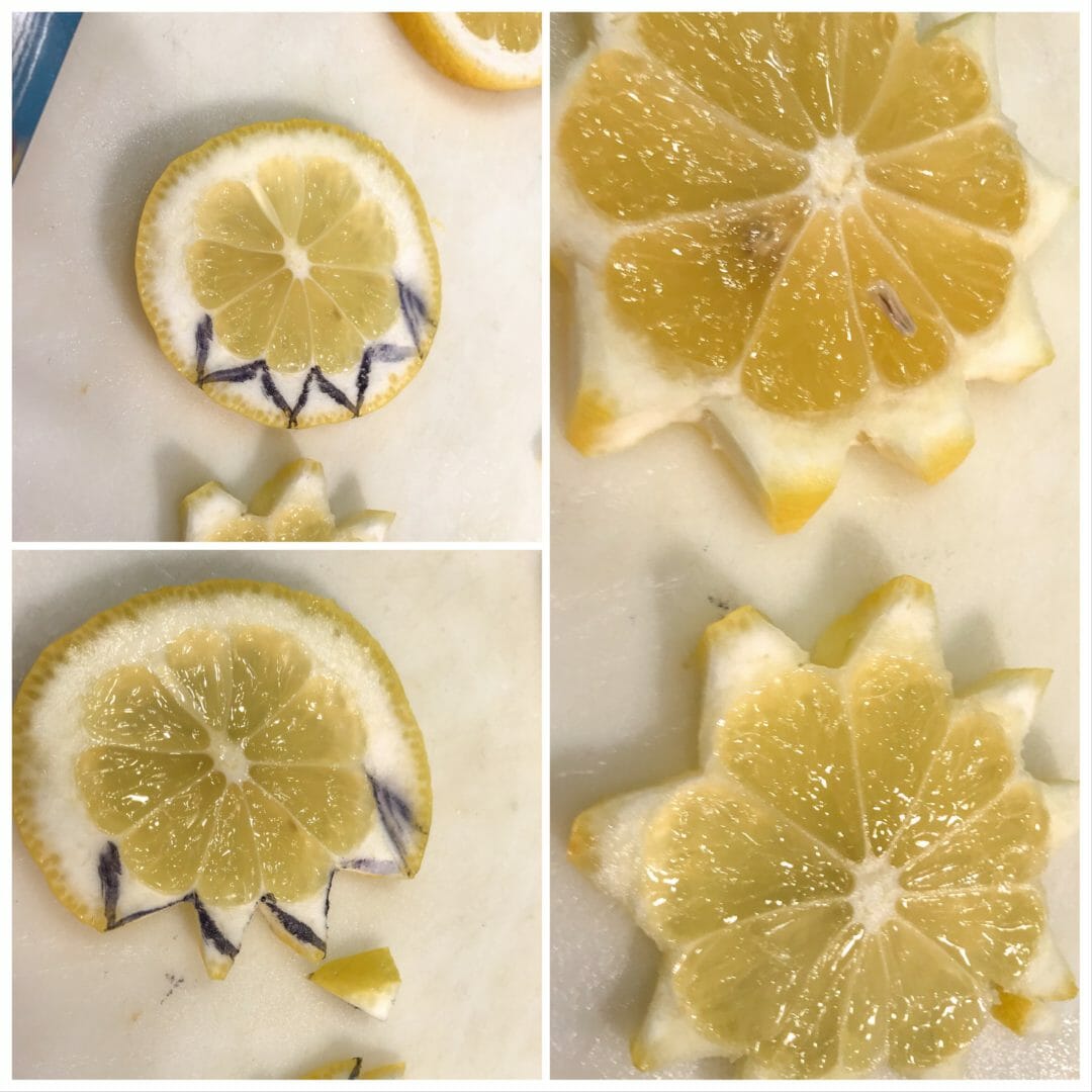 Decorative flower and sun out of lemon slices by CountyRoad407.com #lemonslices #lemons #cuttinglemons #summerdecor #lemondecor #DIYlemonslices #CountyRoad407