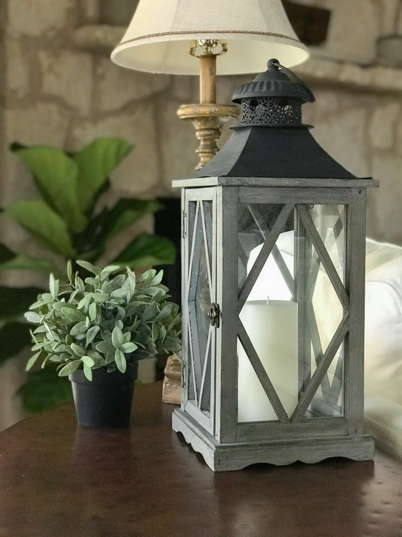 One lantern 4 ways and a Pinterest Challenge by CountyRoad407.com #Lanternideas #PinterestChallenge #Vignetteideas #tablevignette #CountyRoad407