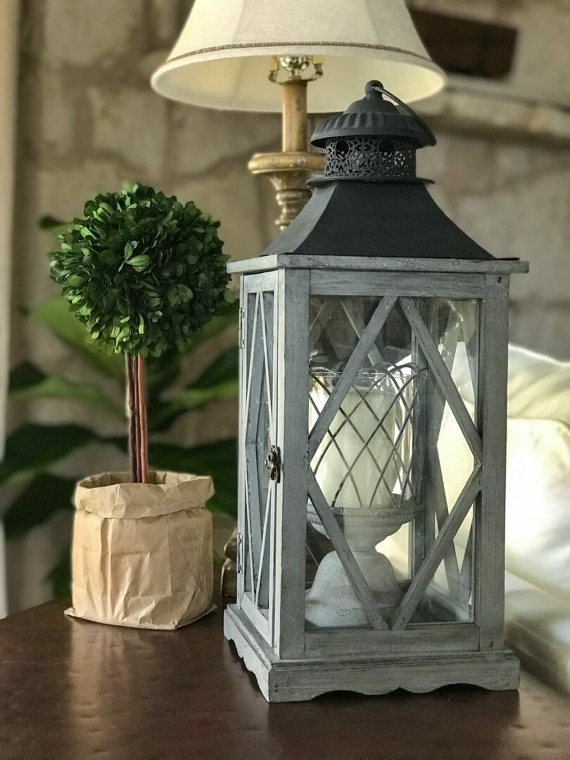 One lantern 4 ways and a Pinterest Challenge by CountyRoad407.com #Lanternideas #PinterestChallenge #Vignetteideas #tablevignette #CountyRoad407