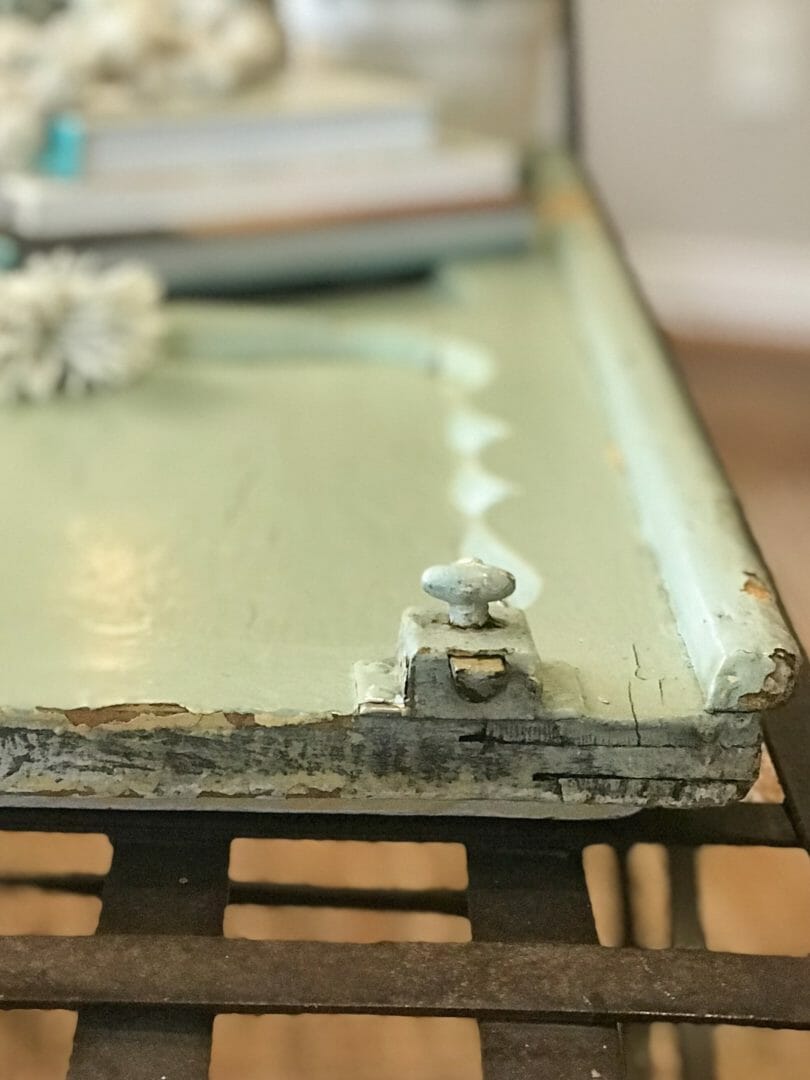 vintage cabinet door used as a tray for a coffee table vignette by CountyRoad407.com #PinterestChallenge #Vignette #coffeetableideas #tablescape #coffeetable #Decorideas #CountyRoad407