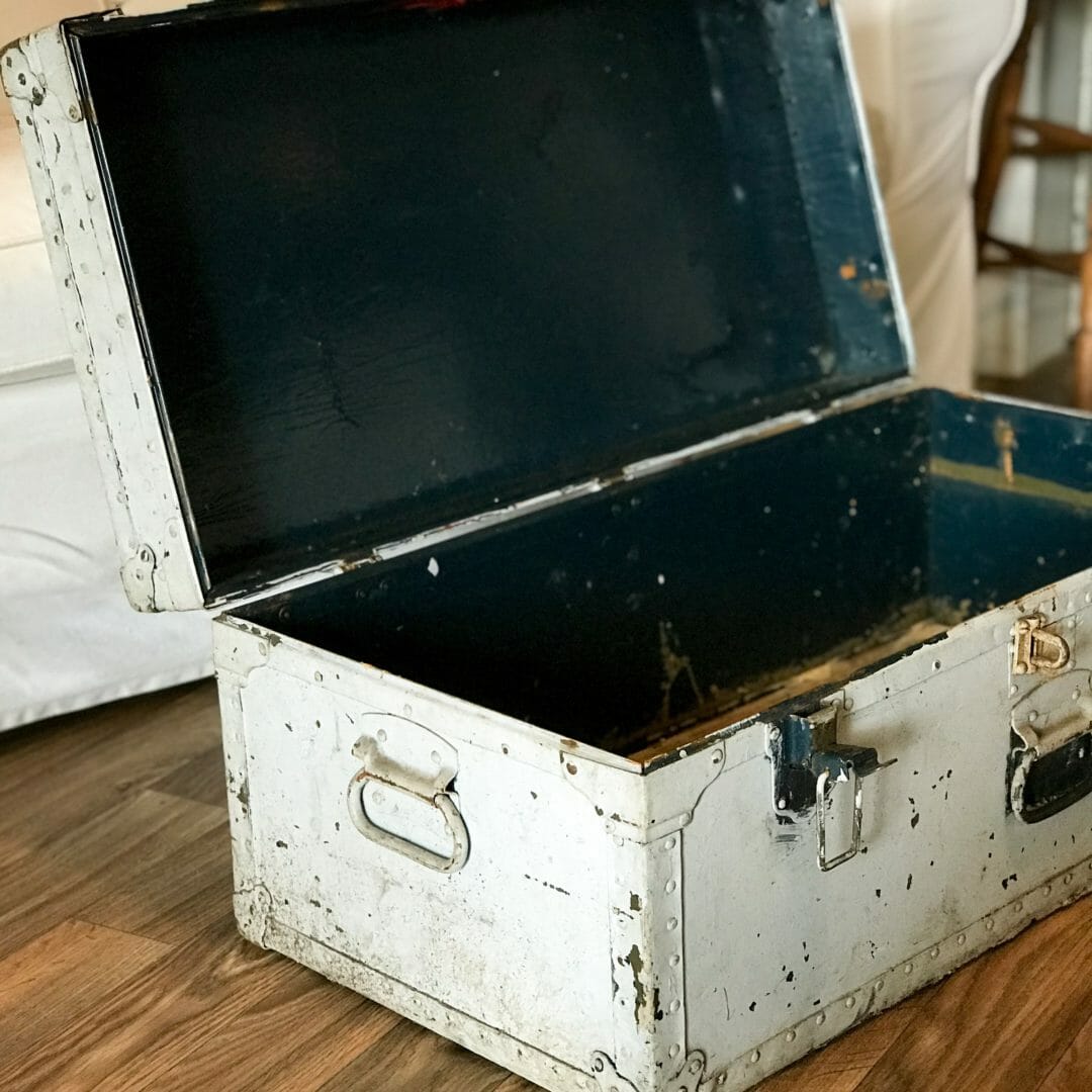 Vintage Foot Locker Trunk Turned Coffee Table