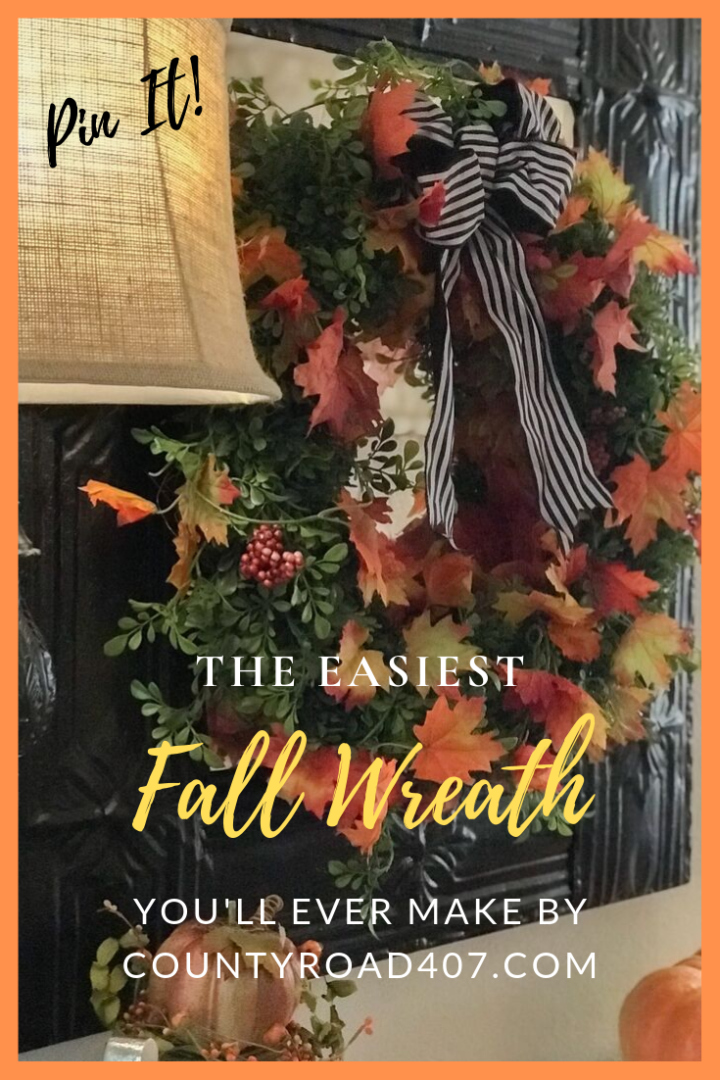 Fall wreath hanging on mirror