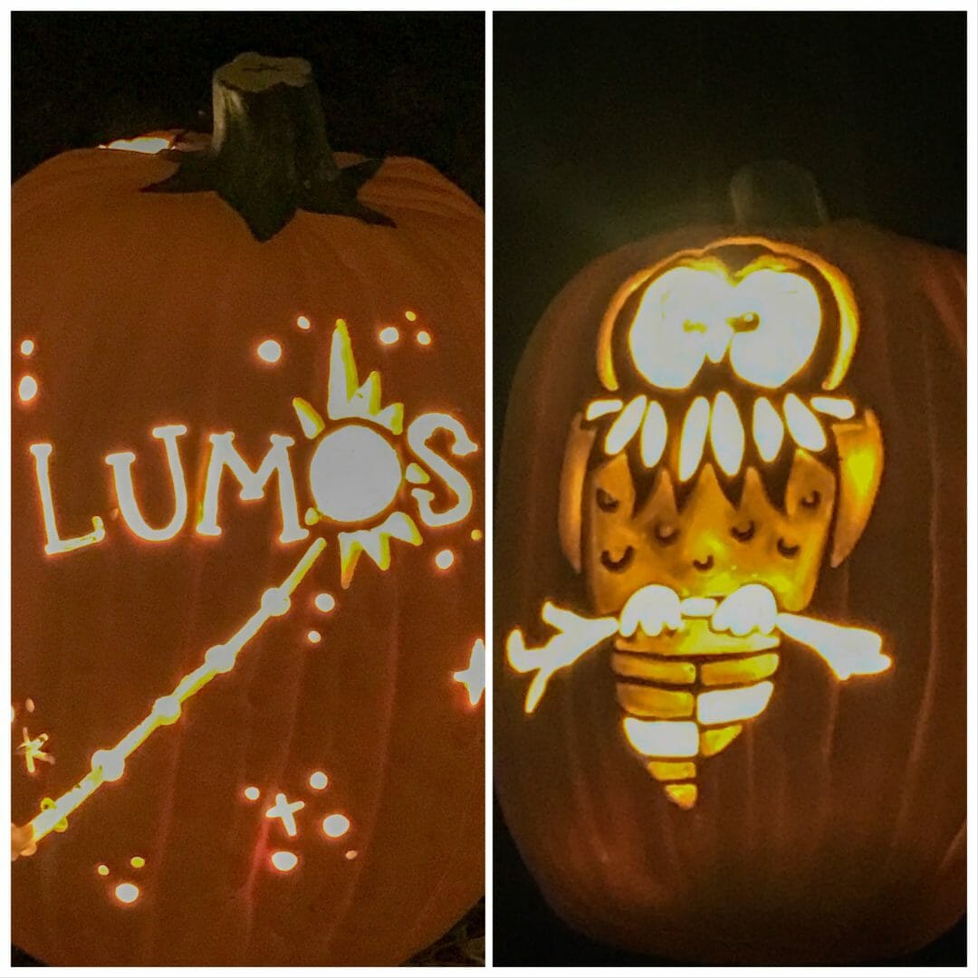 Harry Potter themed carved pumpkin collage