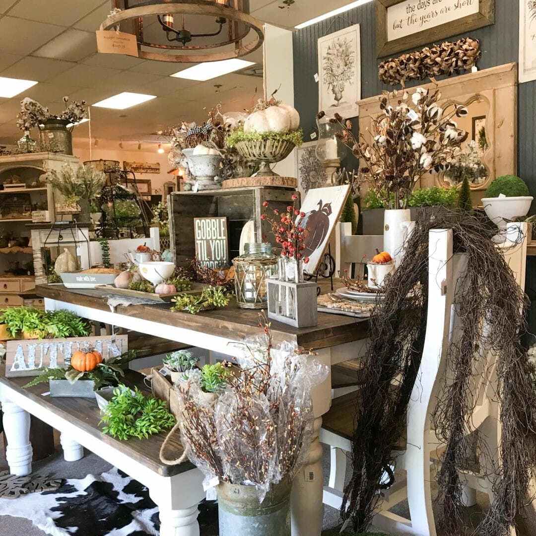 fall display on front table at Kerr's Home