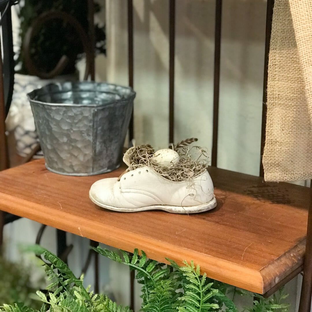 vintage baby shoe display