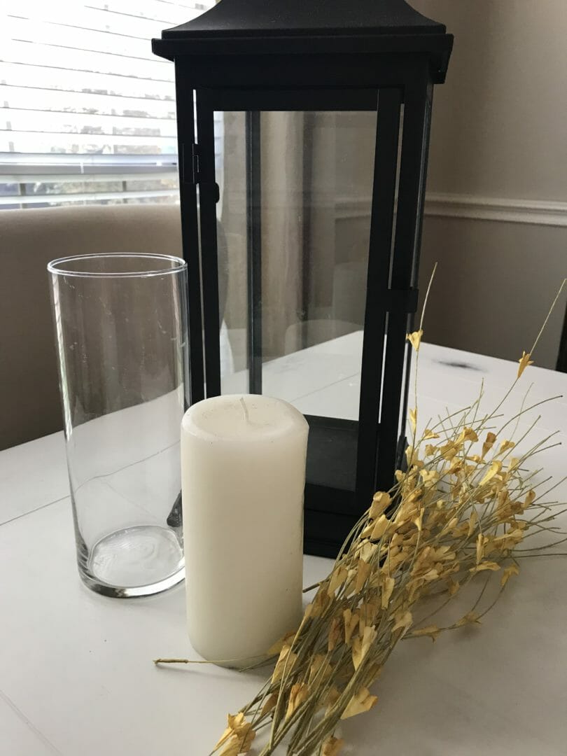 lantern, glass jar, candle, fall stems