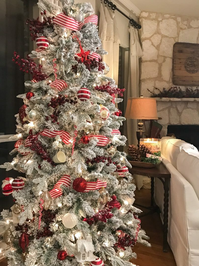 Christmas tree with sofa and sofa table